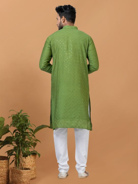 Picture of Statuesque Viscose Cotton Olive Kurta Pajama