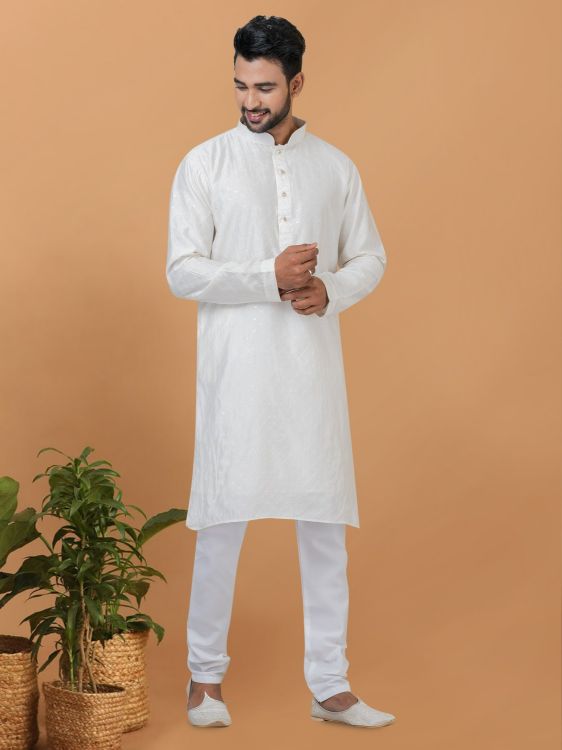 Picture of Fine Viscose Cotton White Kurta Pajama
