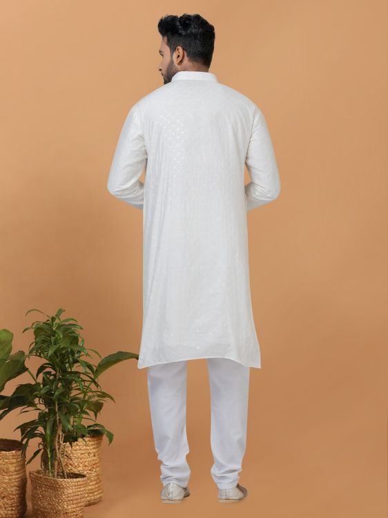 Picture of Fine Viscose Cotton White Kurta Pajama