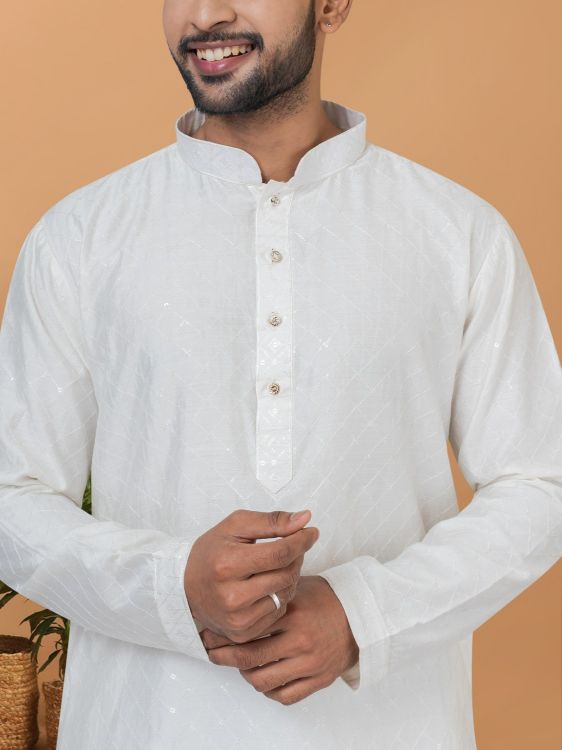 Picture of Fine Viscose Cotton White Kurta Pajama