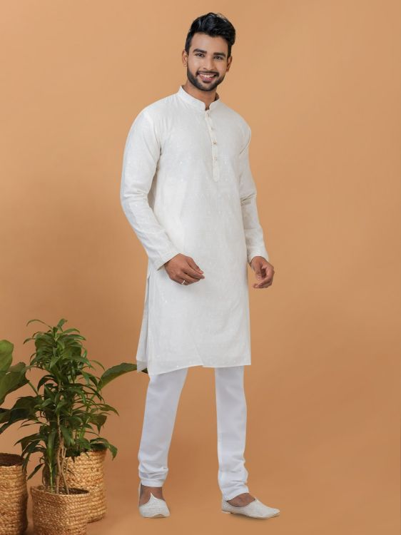 Picture of Excellent Viscose Cotton White Kurta Pajama