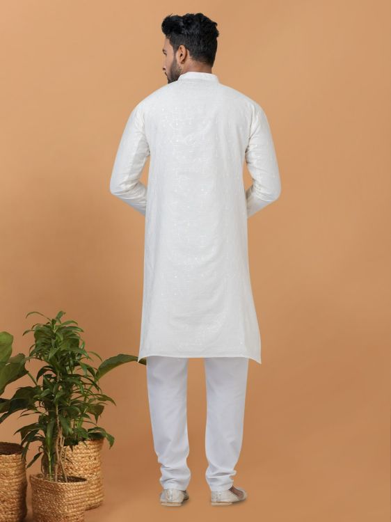 Picture of Excellent Viscose Cotton White Kurta Pajama