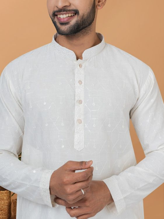 Picture of Excellent Viscose Cotton White Kurta Pajama