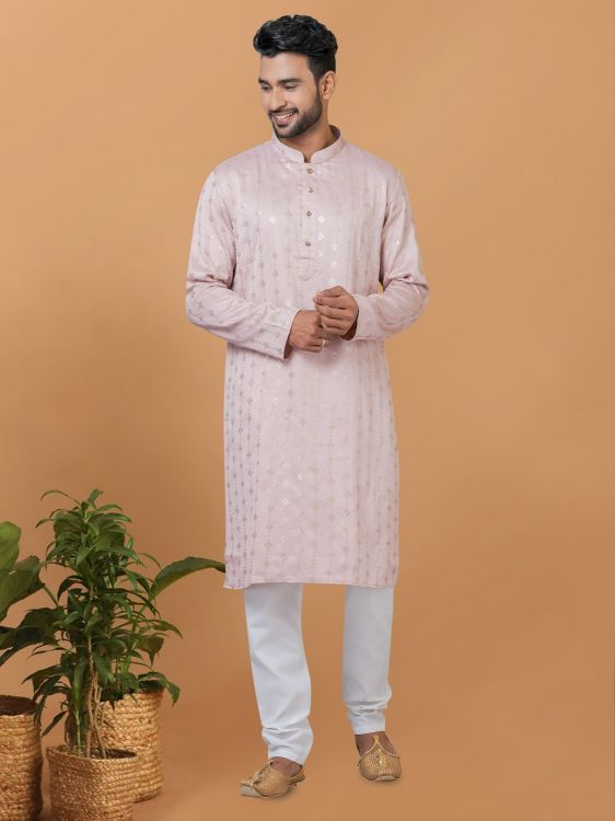 Picture of Gorgeous Semi Gaji Silk Pink Kurta Pajama