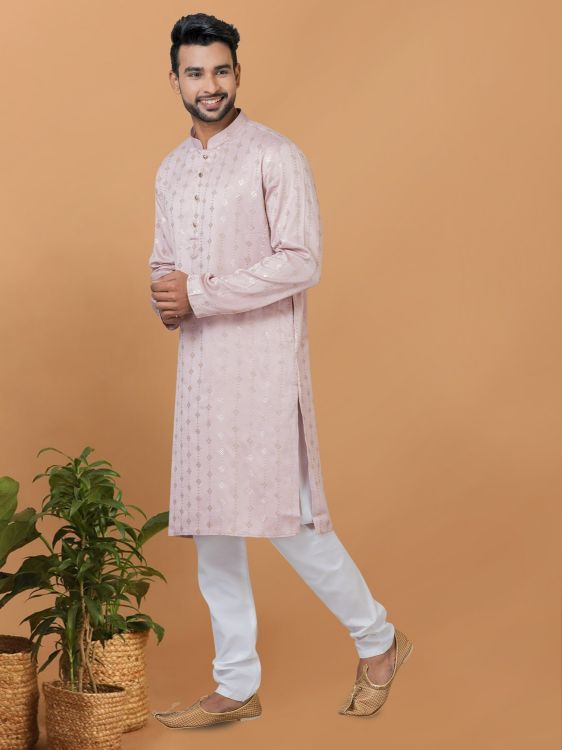 Picture of Gorgeous Semi Gaji Silk Pink Kurta Pajama
