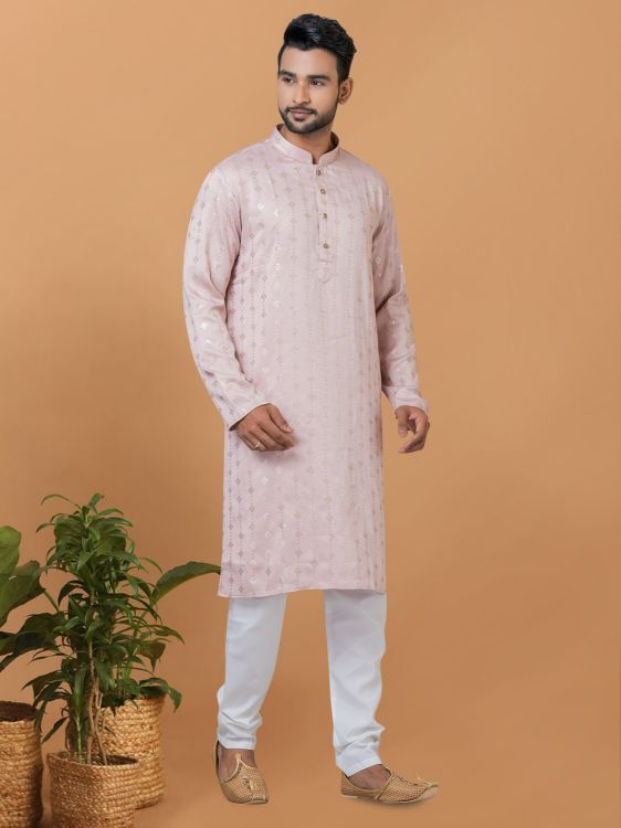 Picture of Gorgeous Semi Gaji Silk Pink Kurta Pajama