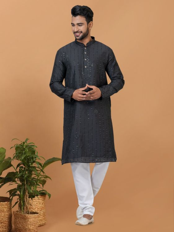 Picture of Magnificent Viscose Cotton Black Kurta Pajama