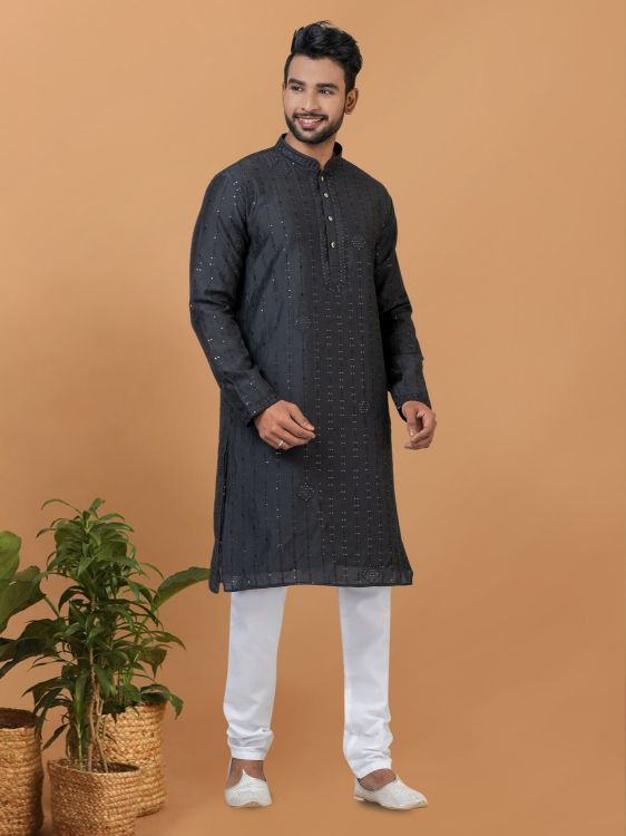Picture of Magnificent Viscose Cotton Black Kurta Pajama