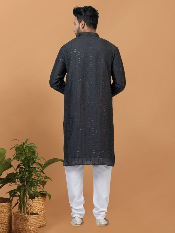 Picture of Magnificent Viscose Cotton Black Kurta Pajama