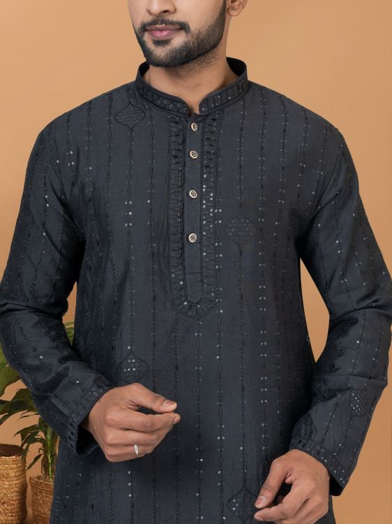 Picture of Magnificent Viscose Cotton Black Kurta Pajama