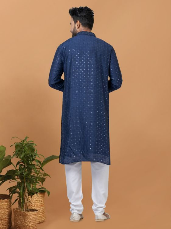 Picture of Ravishing Viscose Cotton Navy Blue Kurta Pajama