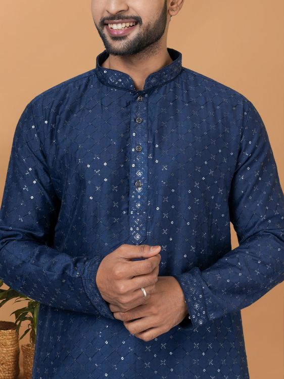Picture of Ravishing Viscose Cotton Navy Blue Kurta Pajama
