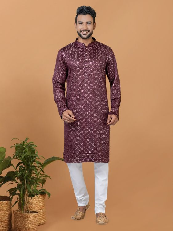 Picture of Designer Function Wear Semi Gaji Silk Kurta Pajama 