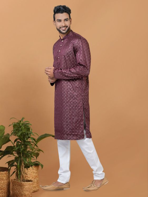 Picture of Designer Function Wear Semi Gaji Silk Kurta Pajama 