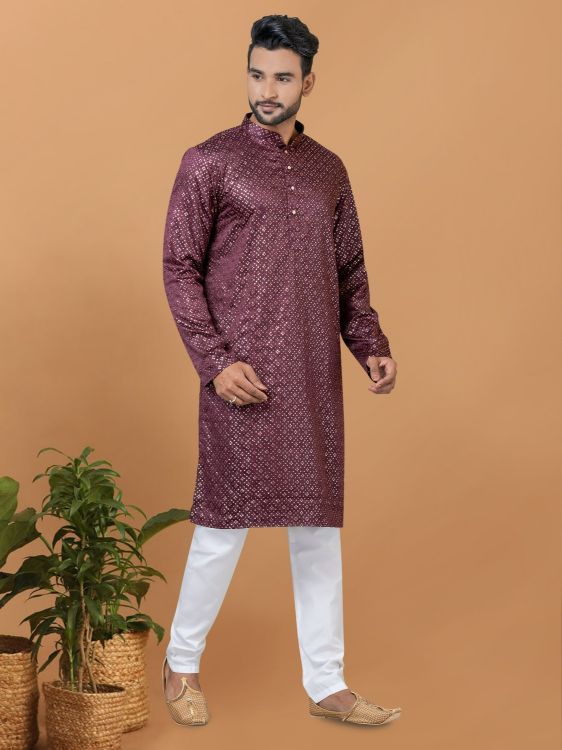 Picture of Designer Function Wear Semi Gaji Silk Kurta Pajama 