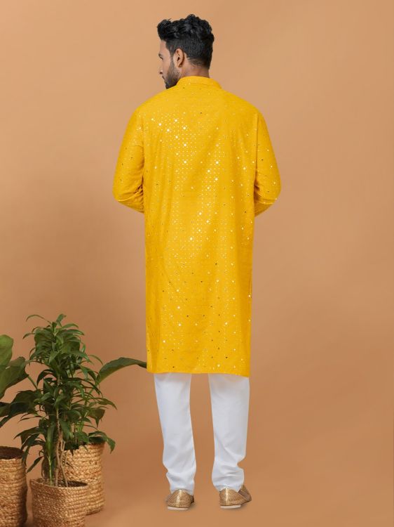 Picture of Fine Viscose Cotton Yellow Kurta Pajama