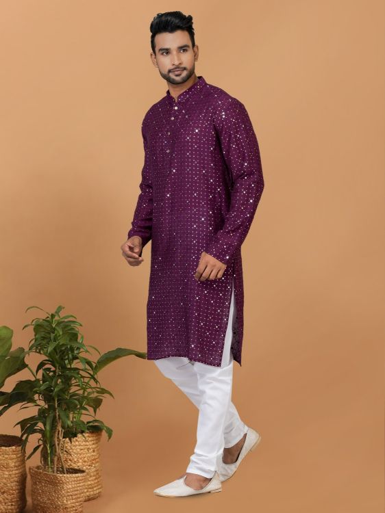Picture of Statuesque Viscose Cotton Purple Kurta Pajama