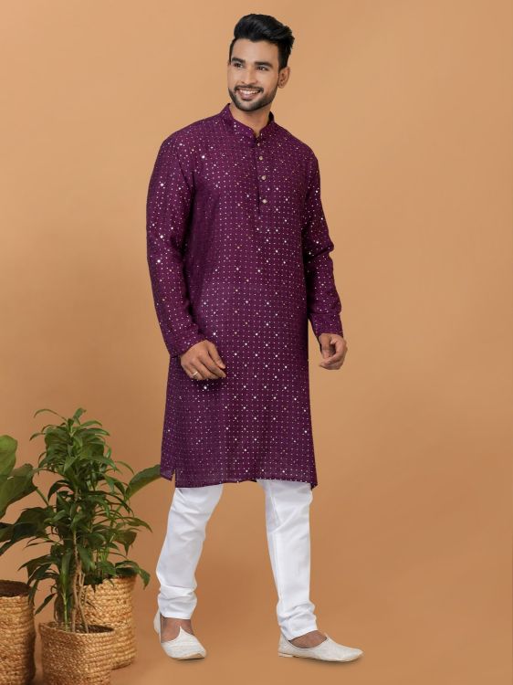 Picture of Statuesque Viscose Cotton Purple Kurta Pajama