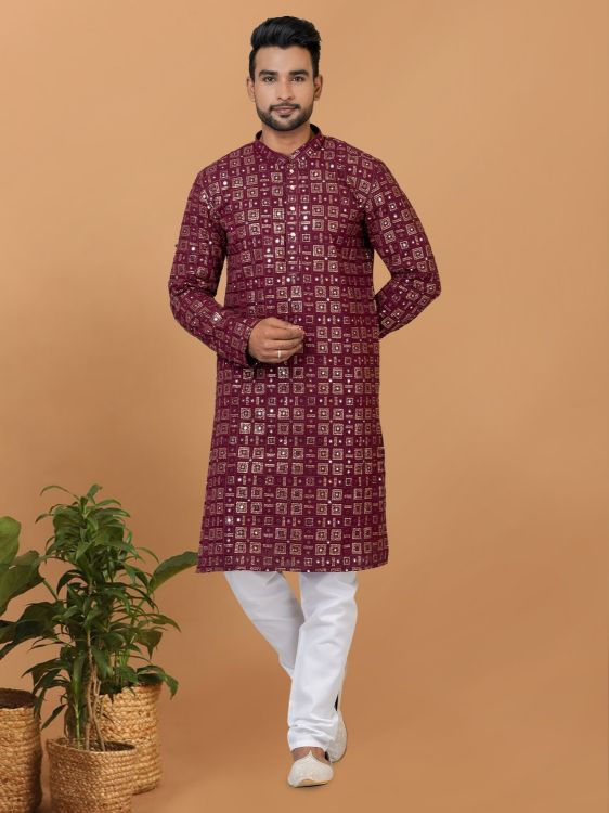 Picture of Classy Georgette Maroon Kurta Pajama