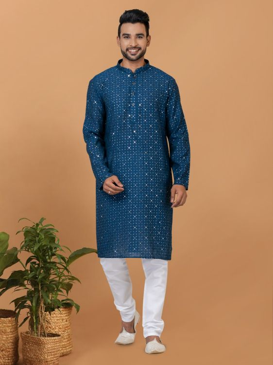 Picture of Shapely Viscose Cotton Blue Kurta Pajama