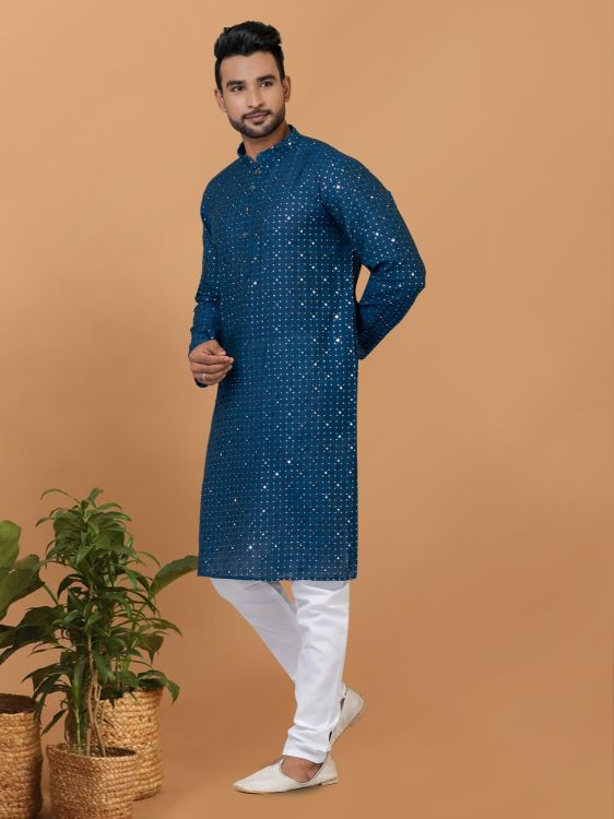 Picture of Shapely Viscose Cotton Blue Kurta Pajama
