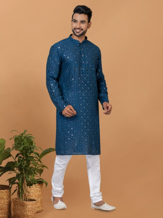 Picture of Shapely Viscose Cotton Blue Kurta Pajama
