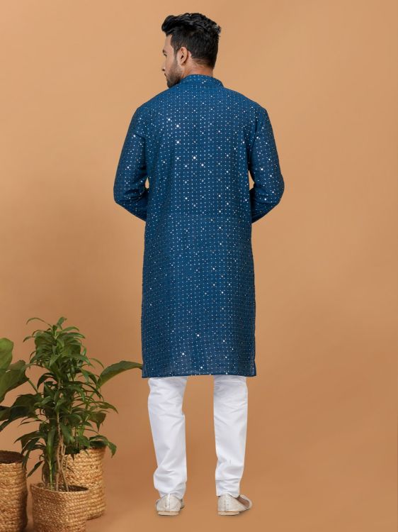 Picture of Shapely Viscose Cotton Blue Kurta Pajama