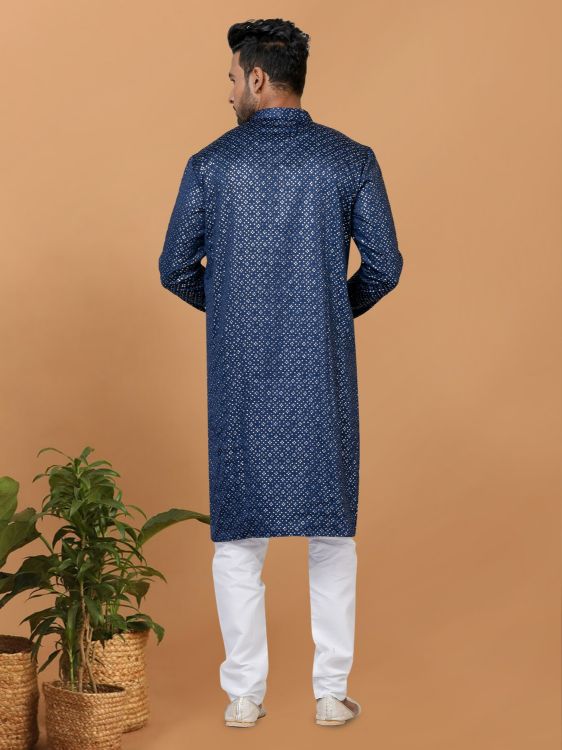 Picture of Shapely Semi Gaji Silk Blue Kurta Pajama