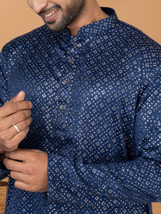 Picture of Shapely Semi Gaji Silk Blue Kurta Pajama