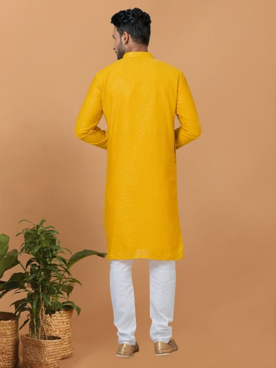 Picture of Fine Viscose Cotton Yellow Kurta Pajama