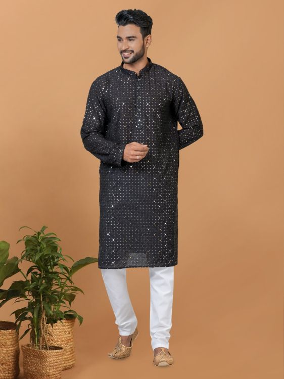 Picture of Ravishing Viscose Cotton Black Kurta Pajama