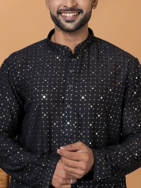 Picture of Ravishing Viscose Cotton Black Kurta Pajama