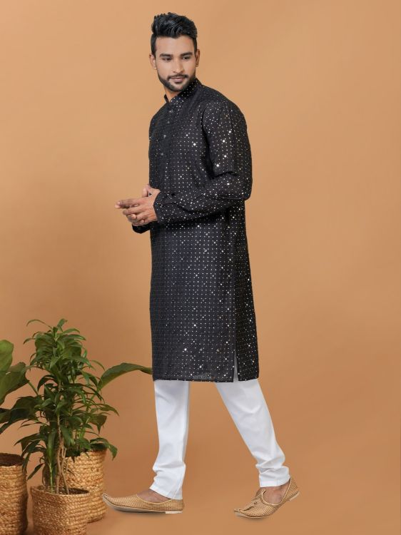 Picture of Ravishing Viscose Cotton Black Kurta Pajama