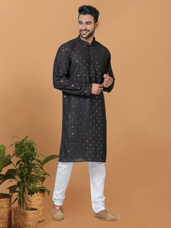 Picture of Ravishing Viscose Cotton Black Kurta Pajama