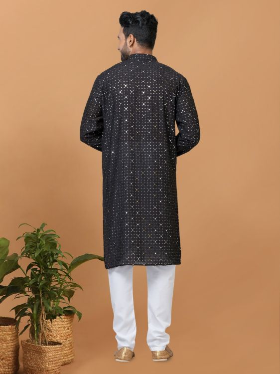 Picture of Ravishing Viscose Cotton Black Kurta Pajama