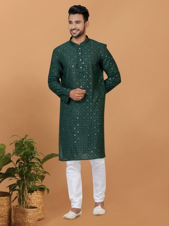 Picture of Gorgeous Viscose Cotton Green Kurta Pajama
