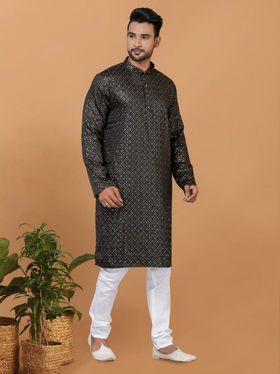 Picture of Excellent Semi Gaji Silk Black Kurta Pajama