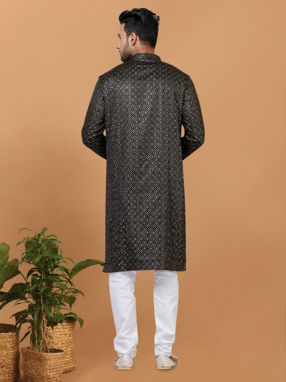Picture of Excellent Semi Gaji Silk Black Kurta Pajama