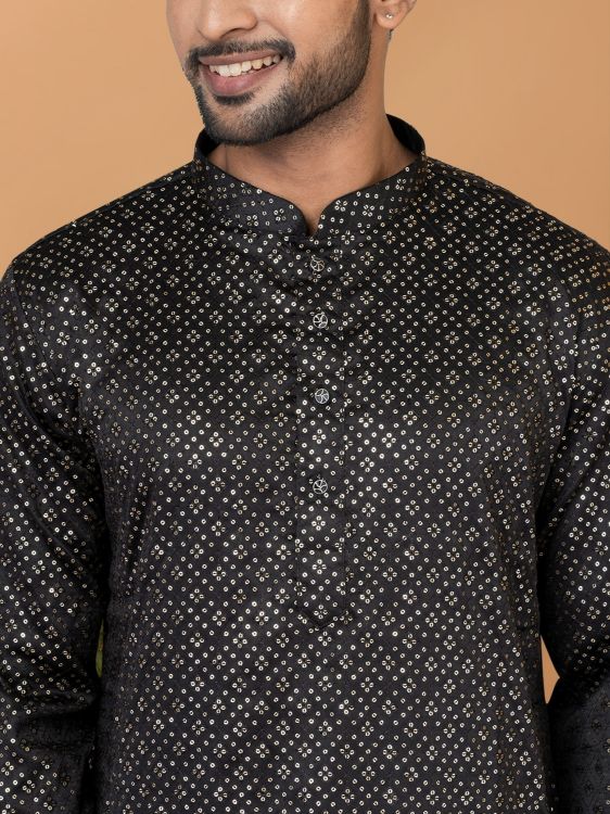 Picture of Excellent Semi Gaji Silk Black Kurta Pajama