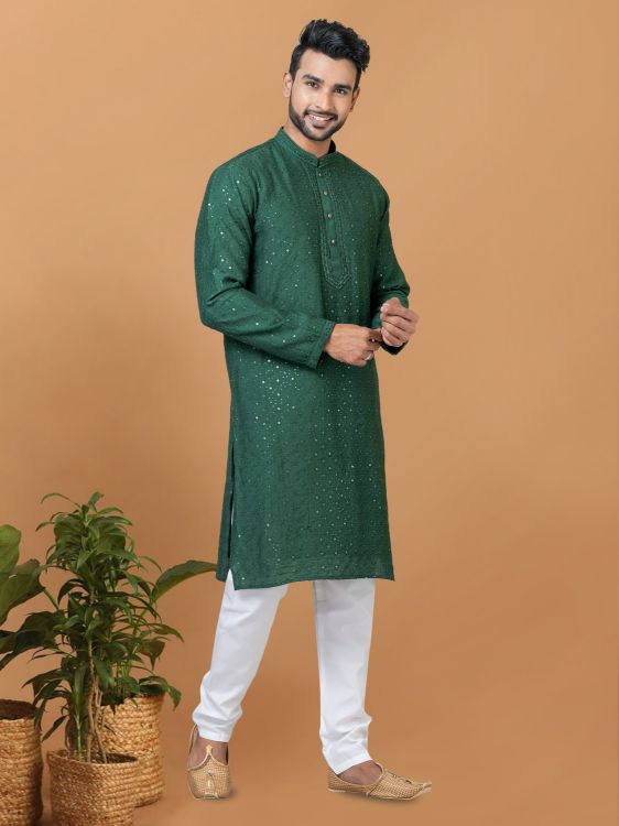 Picture of Fine Viscose Cotton Green Kurta Pajama