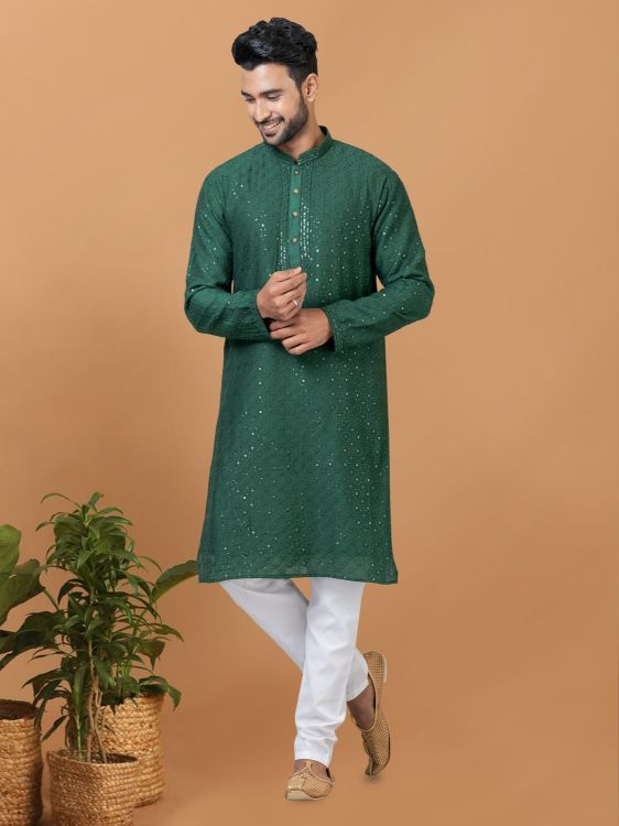 Picture of Fine Viscose Cotton Green Kurta Pajama