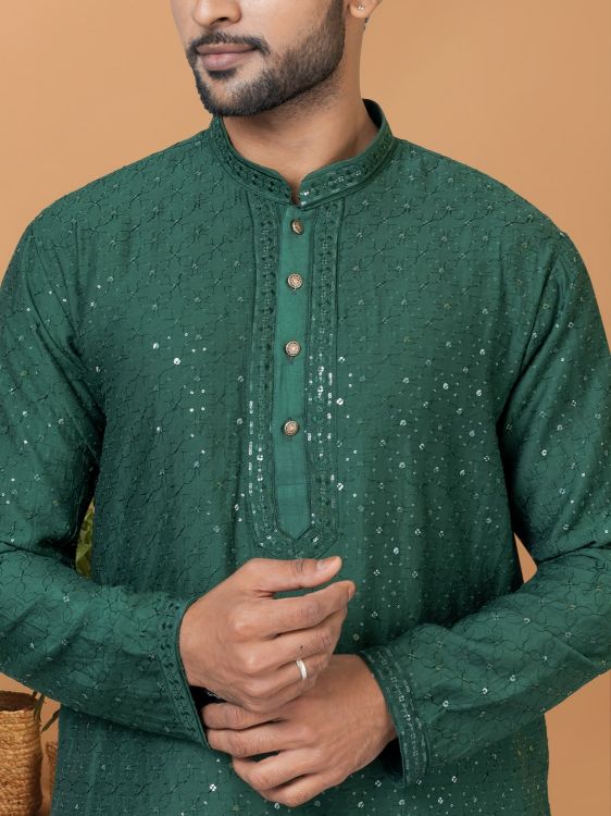 Picture of Fine Viscose Cotton Green Kurta Pajama