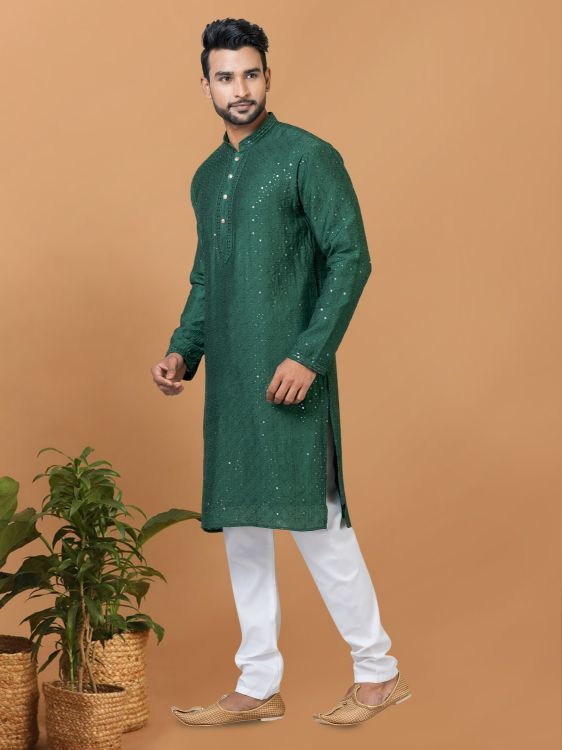 Picture of Fine Viscose Cotton Green Kurta Pajama