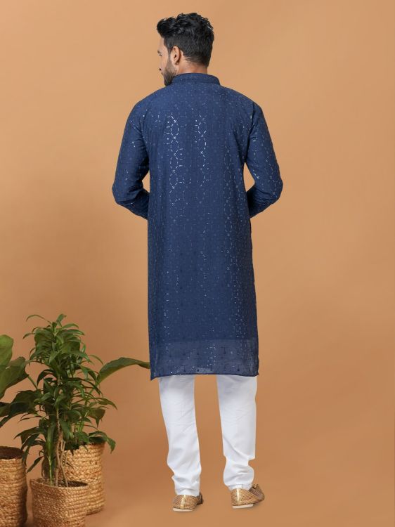 Picture of Excellent Viscose Cotton Blue Kurta Pajama