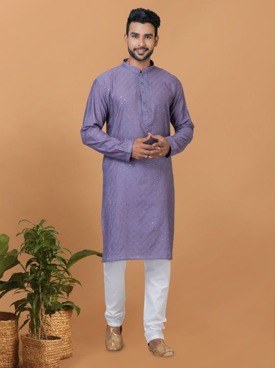 Picture of Ideal Viscose Cotton Lavender Kurta Pajama
