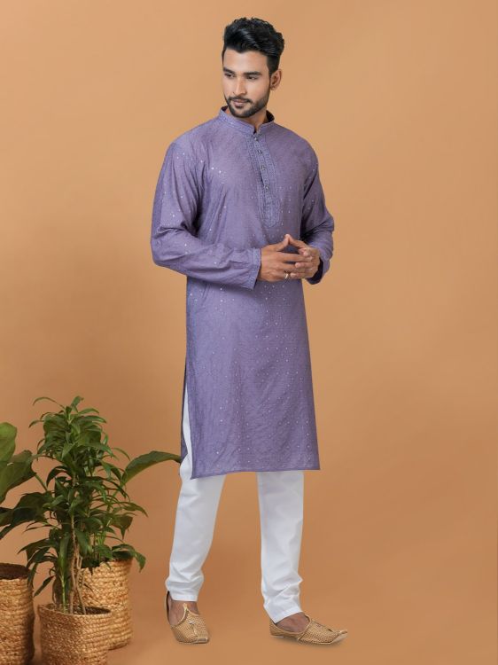 Picture of Ideal Viscose Cotton Lavender Kurta Pajama