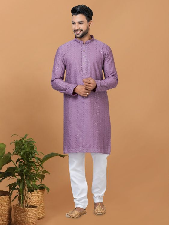 Picture of Classy Viscose Cotton Lavender Kurta Pajama