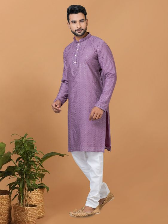 Picture of Classy Viscose Cotton Lavender Kurta Pajama