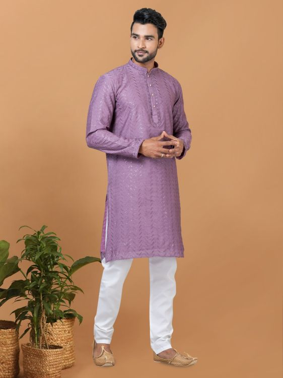 Picture of Classy Viscose Cotton Lavender Kurta Pajama