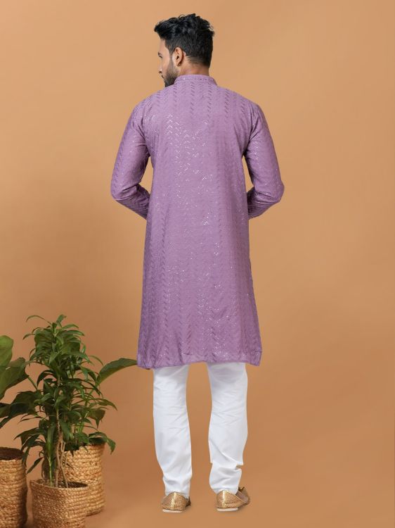 Picture of Classy Viscose Cotton Lavender Kurta Pajama